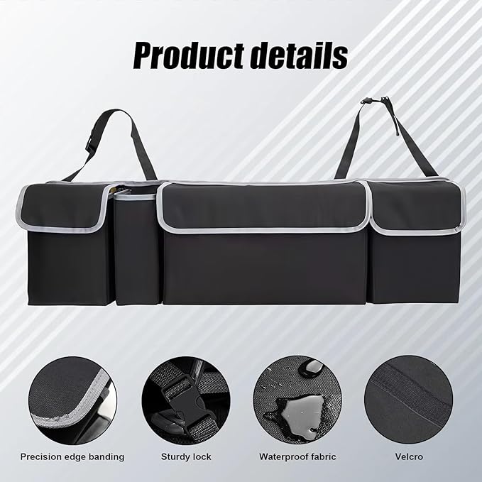 Car Trunk Organizer and Storage, Backseat Hanging Trunk Organizers and Storage, Waterproof Collapsible Cargo Large Bag with 4 Pockets, Car Interior Accessories for SUV, Truck (Black)