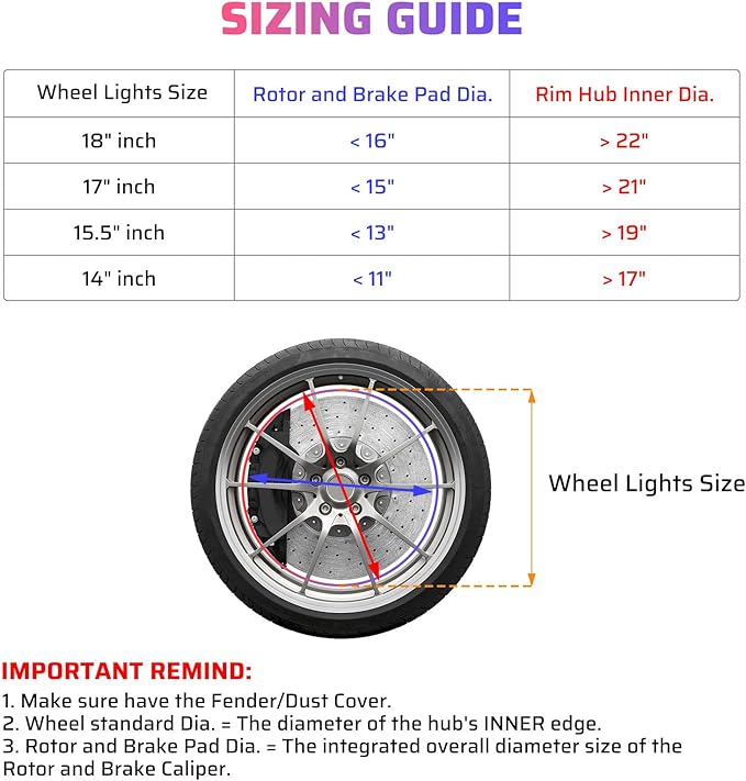 Ehaho 14''-18'' Double Row Adjustable Wheel Lights, Brighter RGB Chasing Rim Lights with App, Music Wheel Ring Light with Turn & Braking Signal Compatible with Various Trucks SUV Car（4PCS）