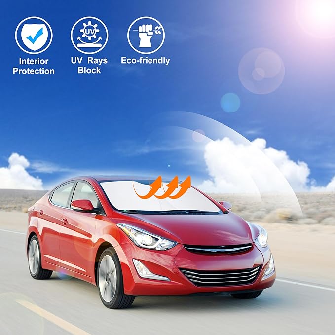 Windshield Sun Shade Custom Fit for 2011-2016 Hyundai Elantra Accessories Foldable Sunshade Sun Blocker Protect Car from Sun Rays & Heat Damage Keep Car Cooler