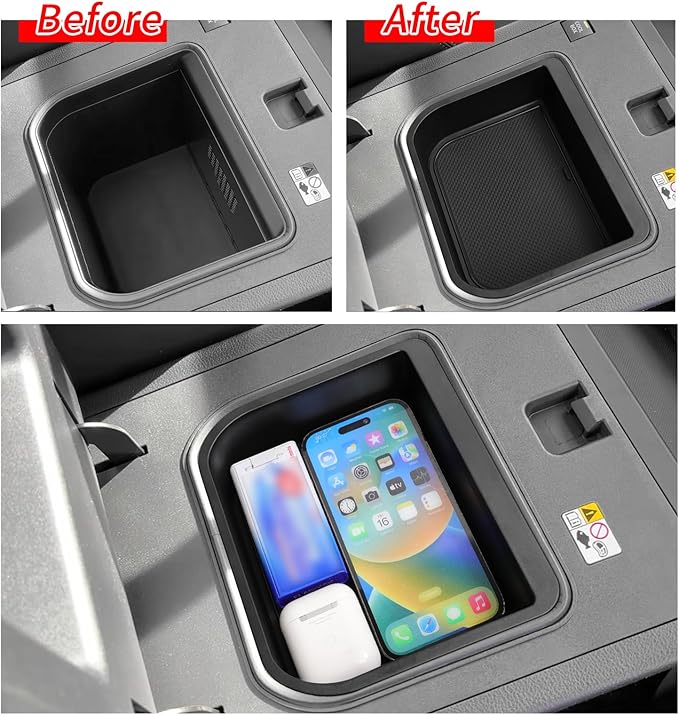 smabee 3PCS Fit for 2024 2025 2026 Lexus GX 550 GX550 Center Console Cool Box Organizer + Wireless Charging Protective Mat + Cup Holder Insert Accessories Black