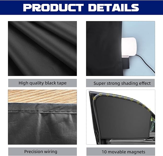 NTNEV Car Side Window Sun Shades, Shades with Magnets, Shade for Baby, Strong-Light Blocking & UV Protection Privacy Covers Auto Accessories (Double-sided Black)