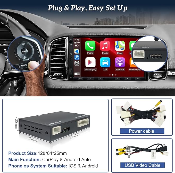 Geloo Wireless Carplay Android Auto Adapter Retrofit Kit Decoder for Toyota withTouch2 & Entune 2.0 System 2014-2019, Fit for RAV4/Corolla/Tacoma/Tundra/Highlander/Verso/Avalon/Sienna/Priu