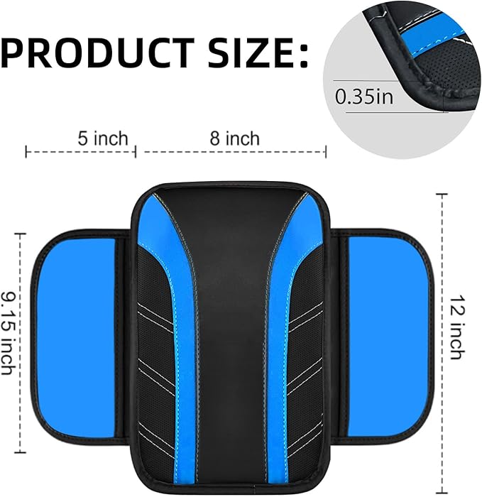 NBTEPEM Blue Center Console Cover, Sporty Leather Armrest Cover Cushion with 2 Storage Pockets, Universal Auto Middle Console Protector, Car Interior Accessories for Most SUV, Truck, Sedan Vehicles