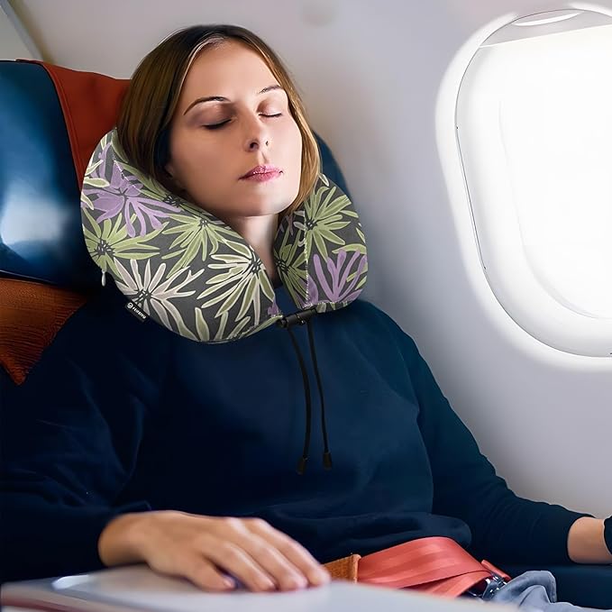Large Wildflower Purple Portable U-Shape Travel Pillow for car Travel kit Sleeping Lumbar Support