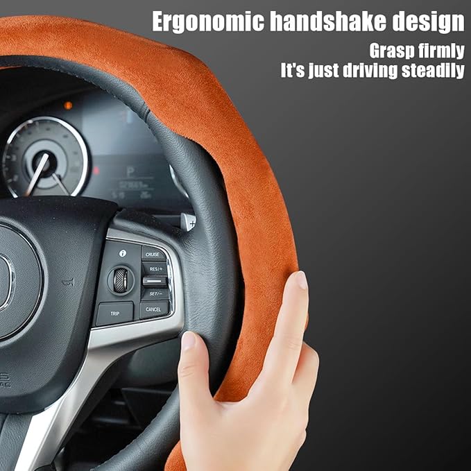 Mandark Car Steering Wheel Cover, Suede Sport Vehicle Steer Wheel Protector Fitting 15 Inch, Non-Slip Comfortable Automotive Interior Decoration Accessories, Universal for Most Cars (Orange)