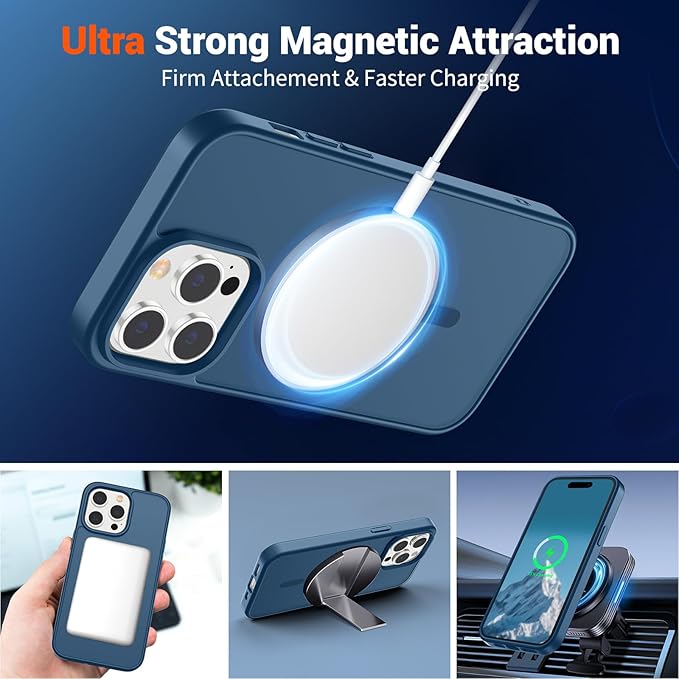 SUPFINE Magnetic for iPhone 14 Pro Case (Compatible with MagSafe) (Military Grade Drop Protection) Slim Translucent Matte Shockproof with Anti-Fingerprint Phone Case,Deep Blue