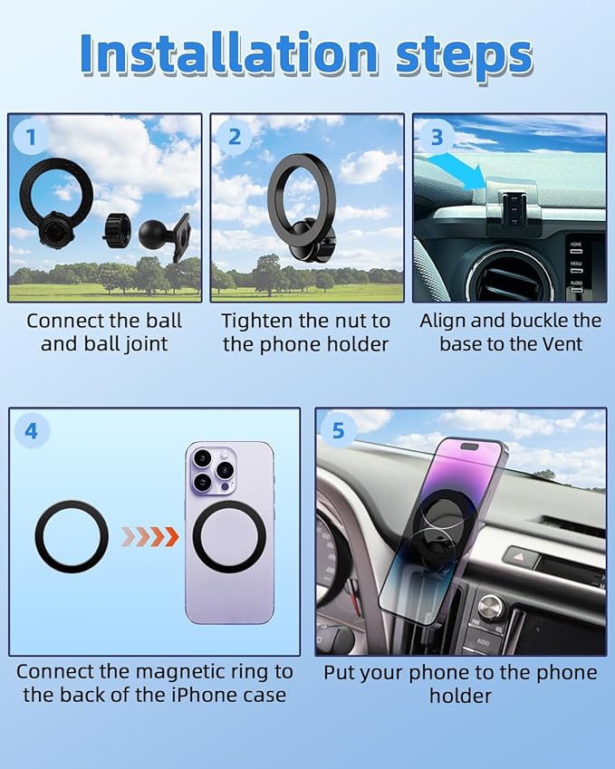 PZK Car Phone Holder for Toyota Tacoma 2016 2017 2018-2022 2023 Accessories Custom Air Vent Compatible with Magsafe Car Phone Mount Hands Free 360° Rotation Cell Phone Automobile Cradles