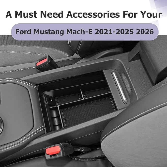 LUWU 2024 Mustang Mach E Center Console Organizer for 2021-2024 Ford Mustang Mach E Select/Premium/GT Accessories Armrest Console Storage Box Glove Organizer Tray ABS Material (Black)
