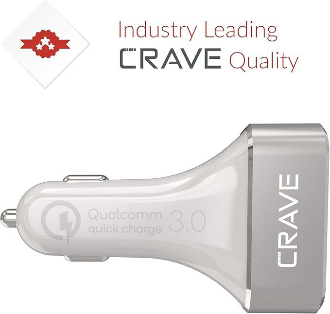 Crave CarHub 54W 4 Port USB Car Charger, Qualcomm Quick Charge 3.0 - White