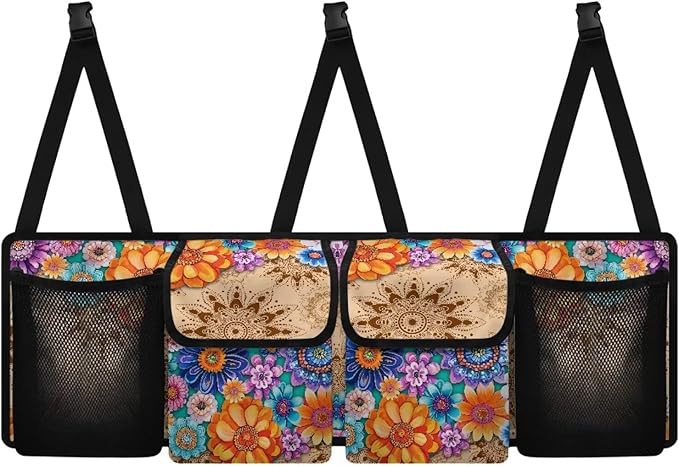 Foldable Auto Hanging Seat Back Storage Bohemian Mandala Floral Blossom Car Organization Women Trunk Hanging Storage Bag