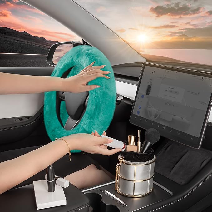 Carbella Aspen Mint Fuzzy Steering Wheel Cover for Women – Cute and Stylish Fluffy Fur Steering Wheel Cover for Cars Trucks Vans SUVs, Universal Fit for Wheel Sizes 14.5 to 15.5 inches