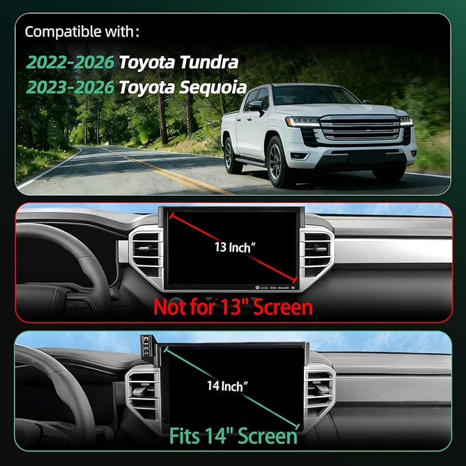 Phone Holder for for Toyota Tundra (2022-2025 2026, 14 Inch) / Toyota Sequoia (2023-26), MagSafe Car Mount Charger,Magnetic Holder,15W Wireless Charging,360° & Hands Free,3rd Gen Tundra Car Gadgets