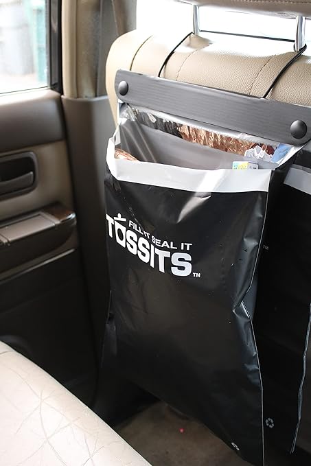 Tossits Recycled Disposable Car Trash Bags – Leakproof, Smell Proof Hanging Garbage Bags for Car, Truck, SUV, RV & Vehicle – Black, 7 Count Disposable Automotive Trash Bags