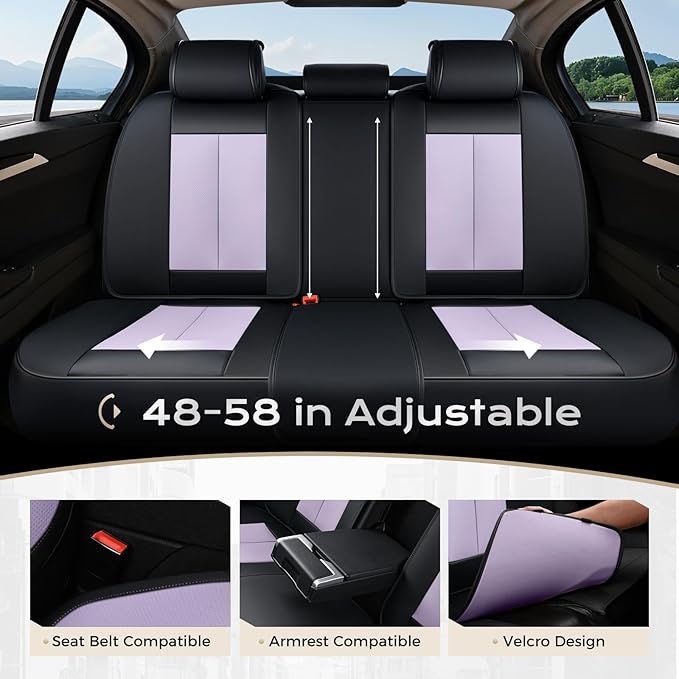 Coverado Seat Covers, Car Seat Covers Full Set, Leather Seat Covers for Cars, Car Seat Protector, Black Car Seat Covers Front Seats and Back Seats Universal Fit for Most Cars Purple
