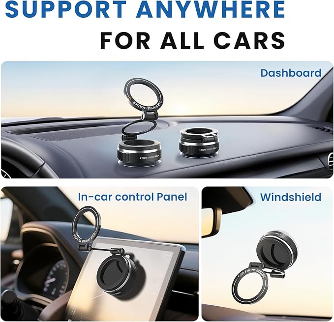 Magnetic Car Mount, [Ultra Strong Suction & Magnetic] 360° Adjustable Car Phone Holder, Vacuum Suction Cup Dashboard Mobile Stand for iPhone 17 16 15 14 13 12 Pro Max, Android and All Smartphones