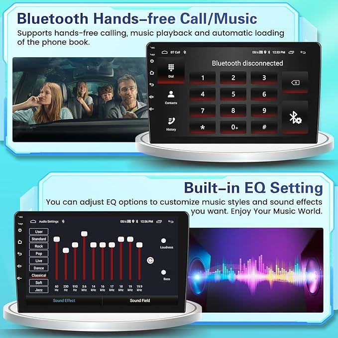 2+64GB Android Car Stereo for Hyundai Sonata 2004-2008 Wireless Carplay Android Auto, 9 Inch Touchscreen Car Radio GPS Navi WiFi Bluetooth Backup Camera FM RDS Radio EQ SWC