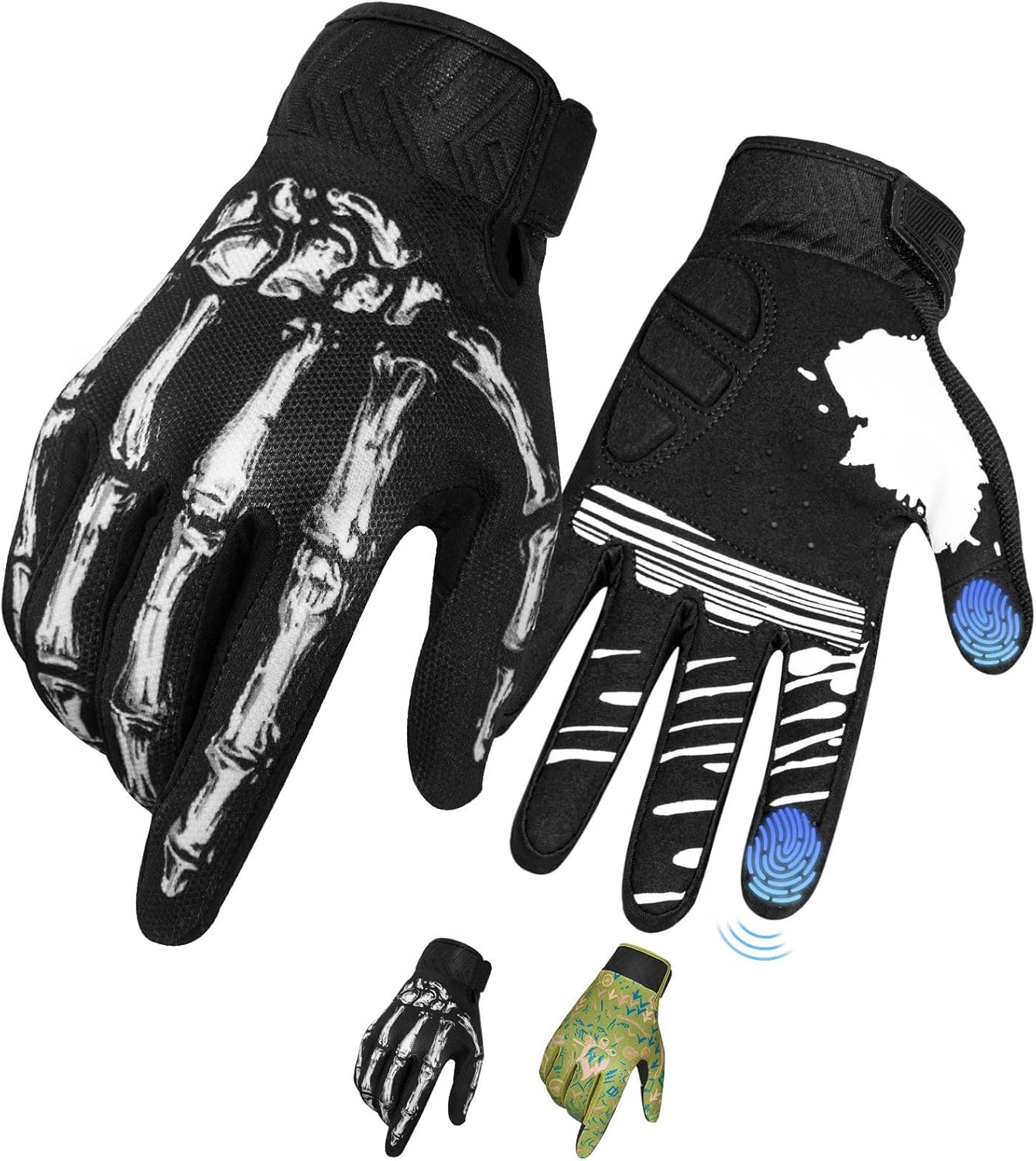 RIGWARL Skeleton Motorcycle Gloves Men Women Touchscreen, Non-Slip Mountain Bike Gloves for Men Cycling, Lightweight Dirt Bike Riding Bicycle Glove