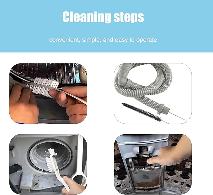 Washing Machine Cleaning Brush,Dryer Vent Cleaner Kit,Crevice Brush for Bathroom, Shower & Kitchen - Scrub Brushes with Long Handle,Household Cleaning Tools Tile, Bathtub, Sink, Grout Cleaning Brushes