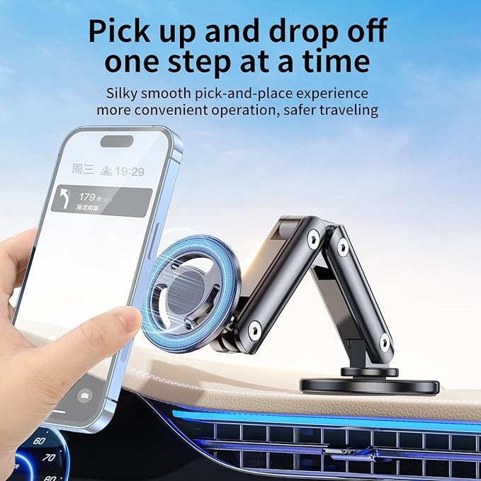 Magnetic Cell Phone Holder Universal 360 Rotation Adjustable Foldable Rotating Magnetic Holder Car Phone Bracket Magnet Mount (Black)