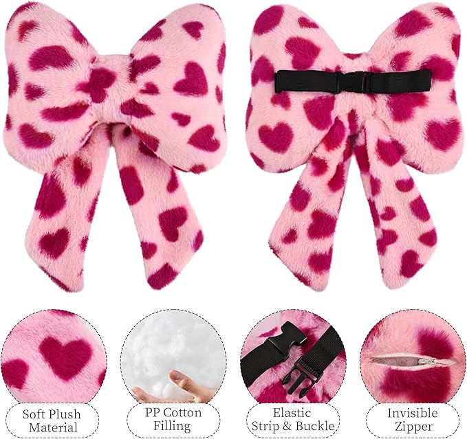 2 Pack Bow Car Headrest Pillow Comfortable Soft Plush Head Rest Cushion, Neck Pillow for Driving Office Use and Car Interior Decoration (Pink Heart)