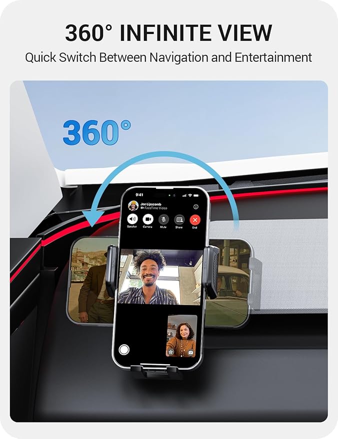 BASENOR Phone Mount for 2025 2026 Tesla Model Y Juniper/Model 3 Highland, Dashboard Phone Holder Does Not Block View [No Adhesive][Dual Arms][360° Adjustable] Tesla Accessories Fit All Smartphone