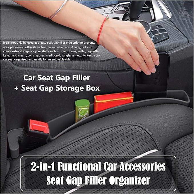 Car Seat Gap Filler Organizer, Auto Side Seat Gap Storage Box for Your Cars, Trucks 2 Pack, Universal Car Accessories Gap Filler Organizer to Fill the Gap Space Between the Console and Seats, Black