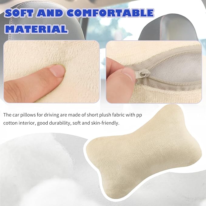 2PCS Car Headrest Pillow,Soft & Comfortable Car Neck Pillow for Driving Fatigue Relieve,All-Season Universal Cars Head Rest Pillows Automotive Interlor Accessorles for Cars (Beige/2PCS)