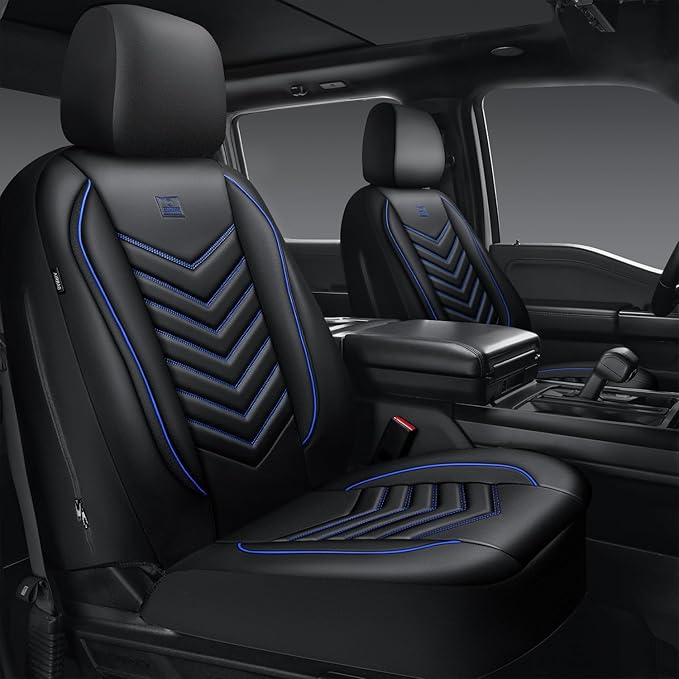 CAR PASS 3D Foam Faux Leather Car Seat Covers Front Seats,Waterproof Leather Front Seat Cover for Car,Universal Fit for SUV Truck Sedan Automotive,Armrest Airbag Compatible Anti-Slip, Black and Blue