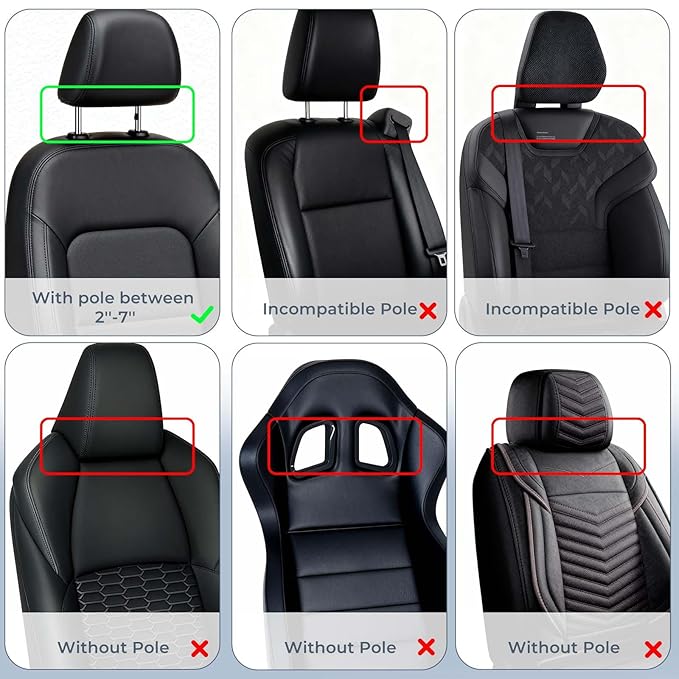 Yoocaa Adjustable Car Headrest Pillow, Road Pal Headrest, U-Shaped Travel Sleeping Pillow for Kids & Adults, Head Neck Support Only Suitable for Car Seat Headrest with Poles, Black