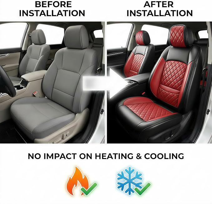 Fit TLX Car Seat Covers for Acura TLX 2014-2025 2026 - Premium Leather, Waterproof, All-Weather, Airbag Compatible, Anti-Slip, Breathable, Easy Install, Seat Protectors, Full Set, Red