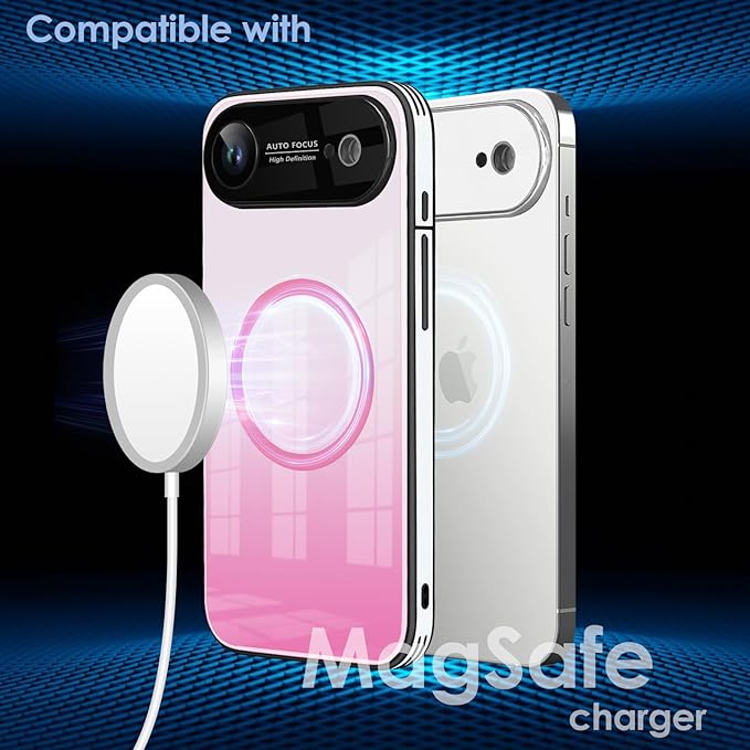 Guppy Compatible with iPhone Air Magnetic Case, with Full Camera Lens Protector [Compatible with MagSafe] Scratch Resistant Gradient Glass Back Cover Phone Case-Pink