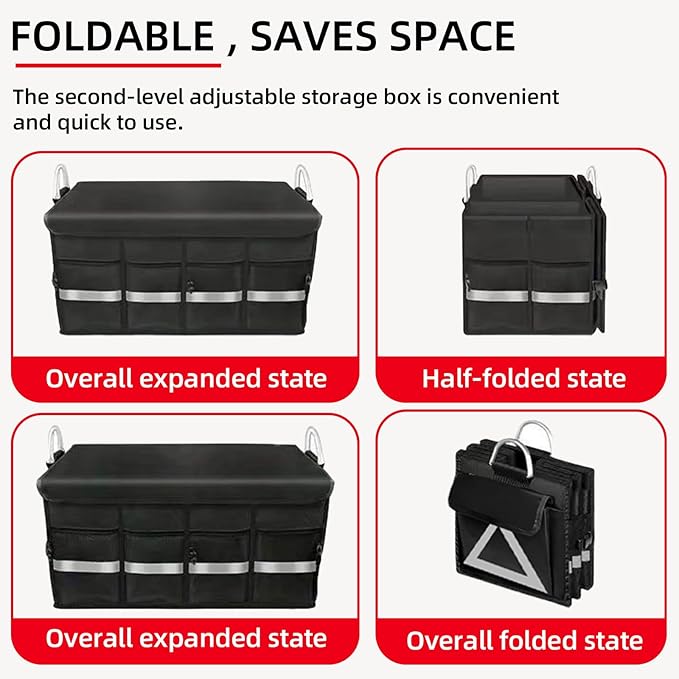 Trunk Organizer Wiith Lid For SUV, Truck, Car Trunk Organizer, Large, Black, 4-Compartments With Handle