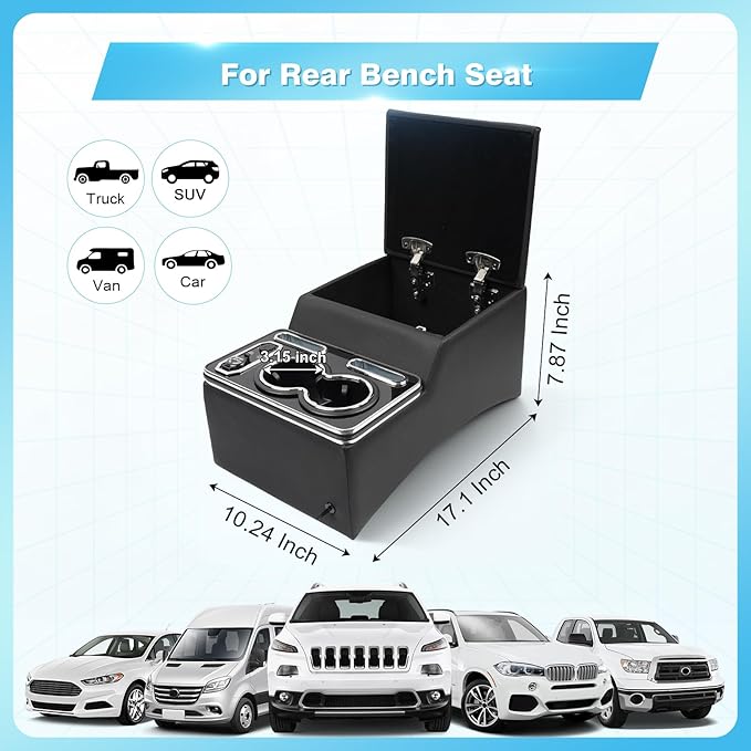 Center Console, Universal Front Bench Seat Consoles,Truck Seat Organizer and Storage,Center Console for Truck & Minivan & Car& SUV Cab Front Seat Bench Seat Storage Box （7-Color Mood Lighting）
