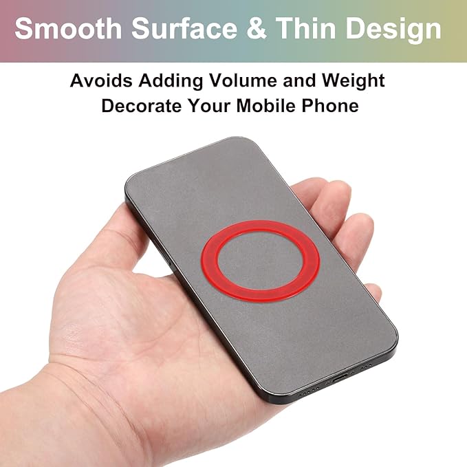 uxcell Magnetic Adapter Ring, 2Pcs Magnetic Sticker Ring ABS Universal Magnet Wireless Charging Conversion Kit for Mobile Phone Case Wireless Charger, Red