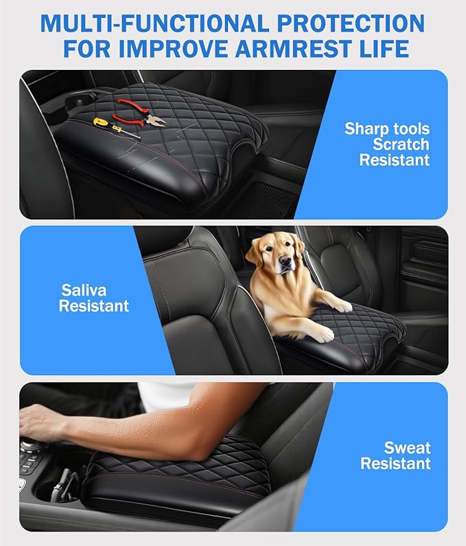 Center Console Cover for 2013-2018 Ram 1500 & 2013-2024 Ram 2500/3500/1500 Accessories, Leather Middle Armrest Console Cover Elbow Arm Rest Cushion for Car(Jump Seat Console Only)