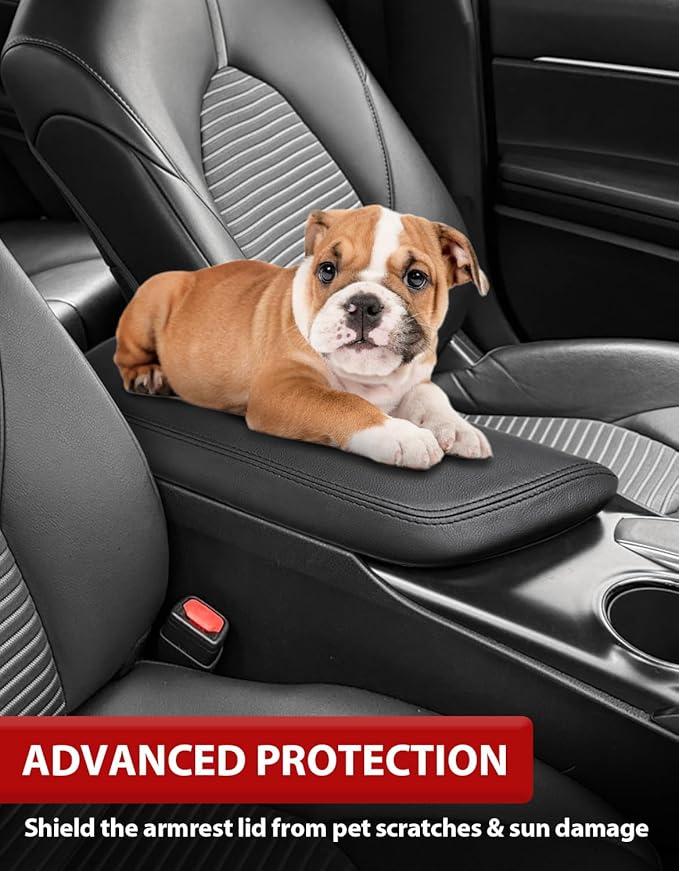 KBH Center Console Armrest Cover for Toyota Camry 2018 2019 2020 2021 2022 2023 2024, Middle Console Arm Rest Lid Covering, Vinyl Leather, Anti-Scratch, Black