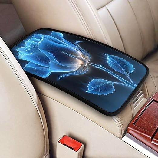Blue Rose with Glowing Car Auto Armrest Cushion Cover Accessories Center Console Seat Box Pad Protector Universal Decoration for Most Vehicle SUV Truck