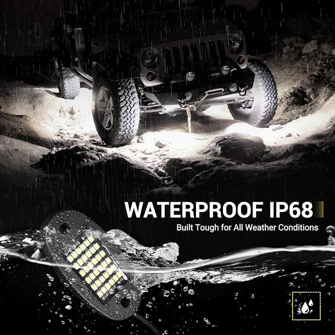 Hovano 4 Pods White Rock Lights 6000K Pure White 36 LEDs SMD Chips Super Bright Neon Underglow Light IP68 Waterproof for Pickup Trucks SUV UTV ATV RZR Car Boats (White)