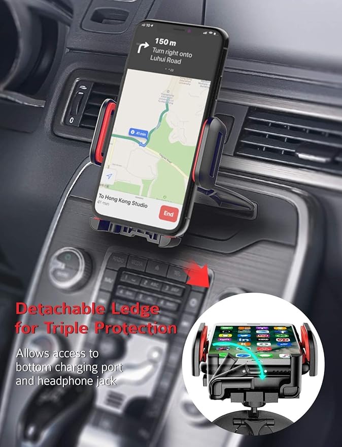 Cell Phone Holder for Car, CD Slot Mount, One-Handed Operation, Compatible with iPhone14 13 12 Mini 11 Pro XR XS MAX Galaxy S20 S20+ S10 Red