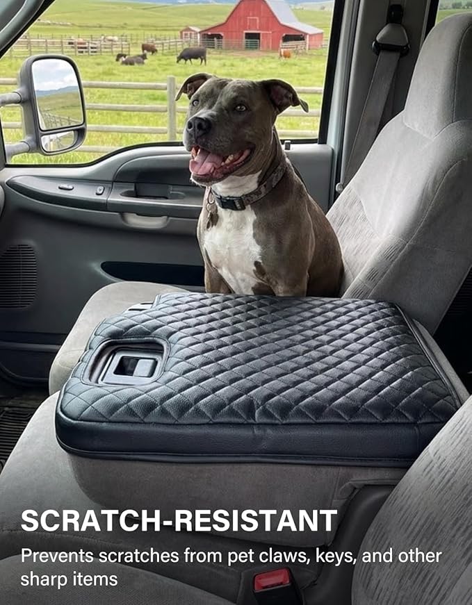 Center Console Armrest Cover for 1999-2001 Ford F250 F350 F450 Super Duty Accessories, Vinyl Leather Armrest Cover Middle Console Cushion Pad, Black (Fits Jump Seat Only)