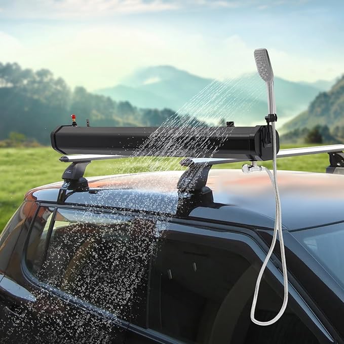 Portable Water Tank for Camping, 18L/4.76gal Self-Pressurized Water Tank, Roof Rack Mount Road Shower with Shower Head and Storage Bag, Car Camping Shower for SUVs, Sedans, RVs, Trucks