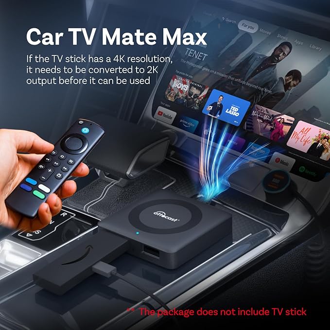 Ottocast Car TV Mate Max - 2025 Fire TV Stick Converter with Wireless CarPlay Android Auto, HD HDMI Car Adapter Cast Video/Game to Car, Works for Wired CarPlay Cars and Most Streaming Devices