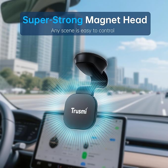 Trusmi Magnetic Wireless Car Charger 15W, Foldable Car Phone Mount, Compatible with MagSafe for iPhones and MagSafe-Compatible Cases for Galaxy S26/S25/S24, Pixel 10/9/8