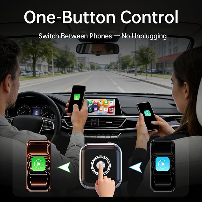 Wireless CarPlay Adapter for iPhone 2026 Upgrade, OEM-Level Stability with Lightning-Fast Instant Connection, One-Tap Device Switching, Ultra-Compact Design, for Cars with Factory Wired CarPlay