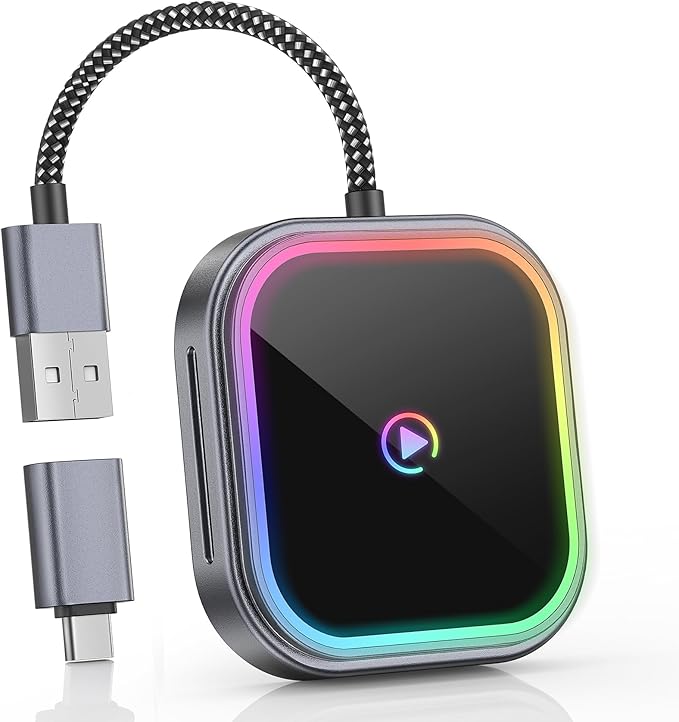 Wireless CarPlay Adapter & Android Auto Dongle, Dual Mode Wired to Wireless Converter, 5.8GHz Fast WiFi, One-Touch Smart Button, Auto-Connect, Plug & Play for Car Stereo