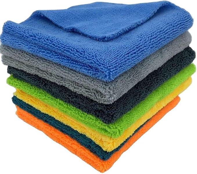 Zacapa 10-Pack Edgeless Microfiber Towels 16x16 in 300 GSM Premium Short Pile/Scratch-Free Car Detailing Towels, Lint-Free Cleaning Cloths/Yellow & Black