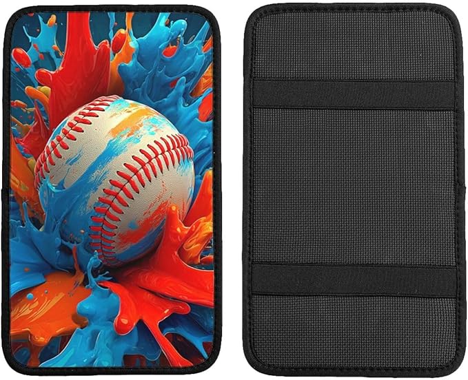 Universal Car Center Console Cushion Pad, Colorful Baseball Soft Waterproof Car Center Console Cover Auto Armrest Seat Box Cover Protector for Most Vehicle SUV Truck Car