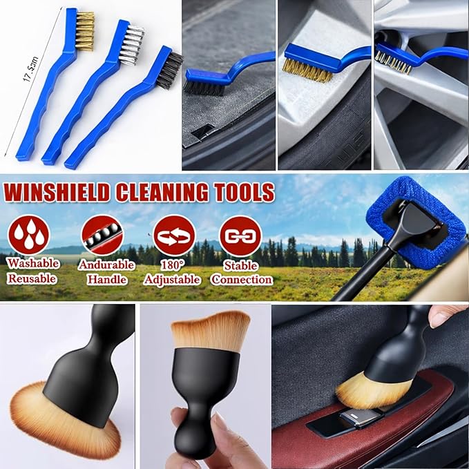 36Pcs Car Detailing Kit, Car Detailing Brush Set, Car Wash Cleaning Kit, Car Detailing Brushes, Professional Car Care Kit for Interior Exterior Wheels, Blue