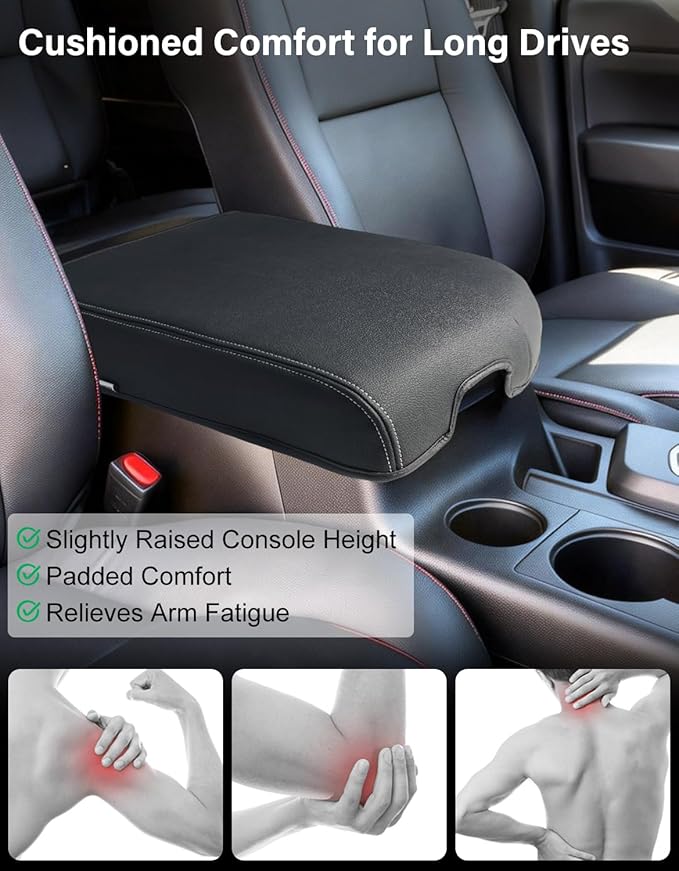 Center Console Armrest Cover for 2007-2013 Toyota Tundra, Toyota Sequoia 2008-2022, PU Leather Middle Console Lid Protector Arm Rest Cushion Anti-Scratch Thick Pad, Black Gray