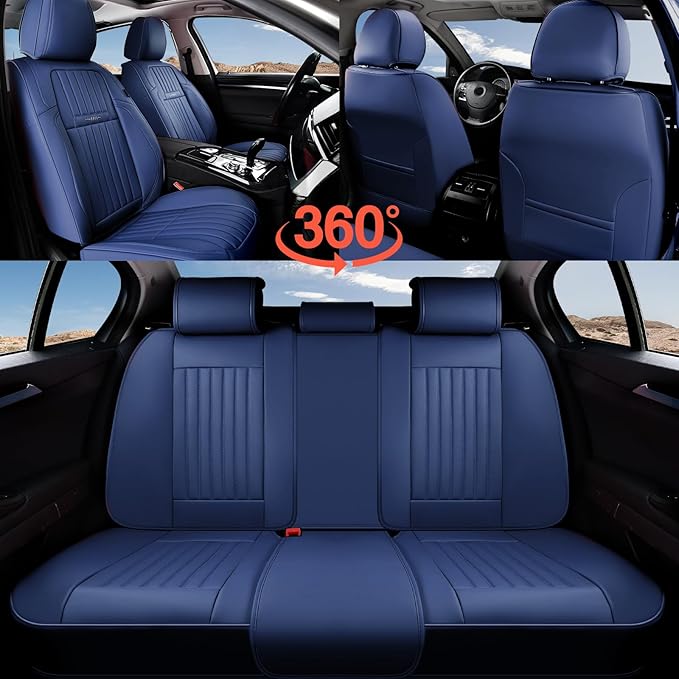 Coverado Car Seat Covers Front Seats, Seat Covers for Cars, Car Seat Protector, 2-Pack Car Seat Cushion Nappa Leather, Waterproof Seat Covers Carseat Cover Universal Fit for Most Cars Trucks(Blue)
